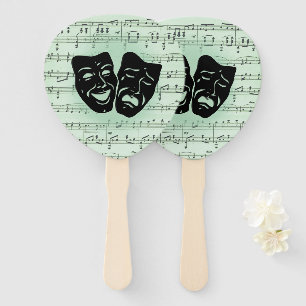 Éventail Musique verte et masques grecs de théâtre
