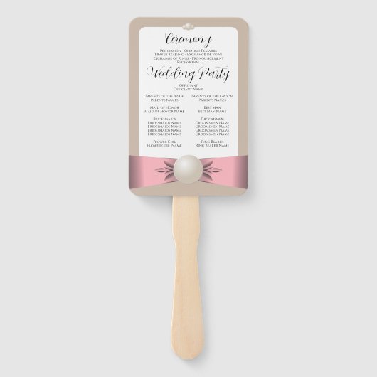 Éventail Muted Blush & Tan Pearl Ribbon Wedding Programme (Dos)