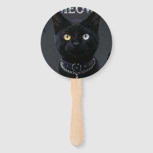 Éventail Mystique Gothique : Chat Noir & Chrome « MEOW » Es