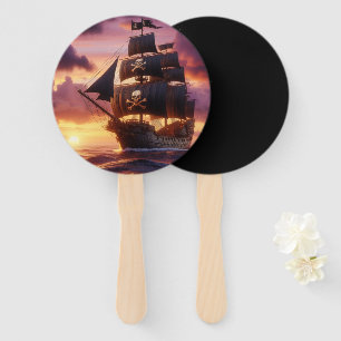 Éventail Navire pirate au lever/coucher du soleil