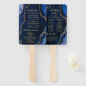 Éventail Navy Blue and Gold Agate Wedding Program (Devant et derrière)