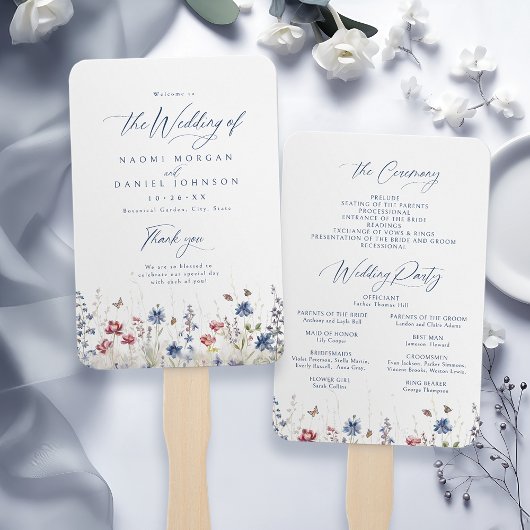 Éventail Navy Blue Wildflower Rustic Wedding Programs