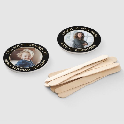 Éventail N'IMPORTE QUEL Anniversaire 2 Photos Élégant Noir (Non-assemblé)