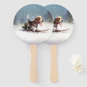 Éventail Noël Beagle neige hiver