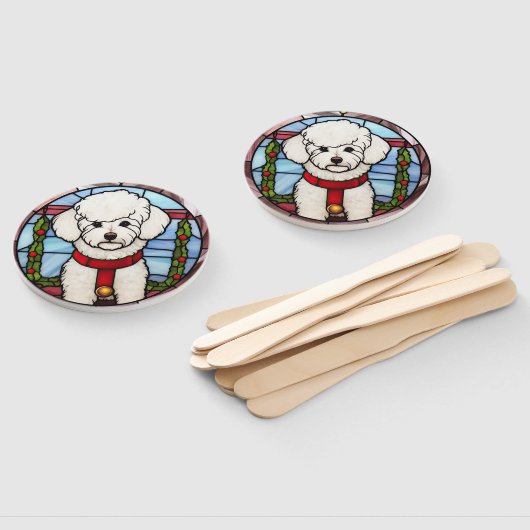 Éventail Noël Bichon Frise en verre tendu (Non-assemblé)