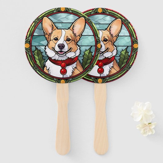 Éventail Noël Corgi en verre tendu (Devant et derrière)