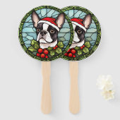 Éventail Noël de Boston Terrier en verre teint (Devant et derrière)