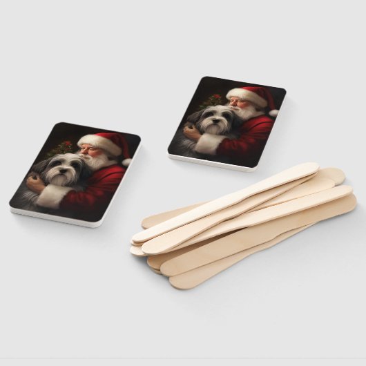 Éventail Noël festif du Père Noël du Terrier tibétain (Non-assemblé)