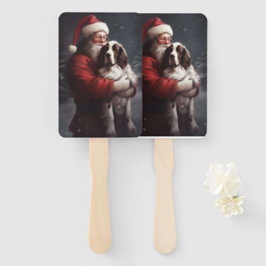 Éventail Noël festif Springer Spaniel Santa Claus (Devant et derrière)
