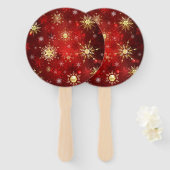 Éventail Noël Golden Snowflakes sur Arrière - plan rouge (Devant et derrière)
