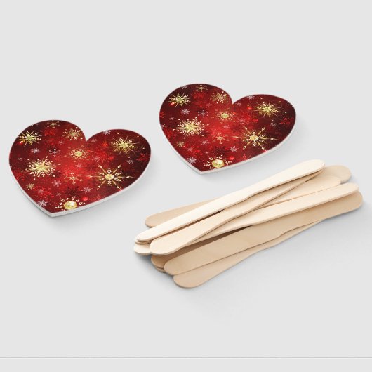 Éventail Noël Golden Snowflakes sur Arrière - plan rouge (Non-assemblé)