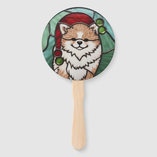 Éventail Noël Poméranien en verre teint (Devant)