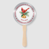 Éventail Noël Robin rouge ornement argent et blanc (Dos)