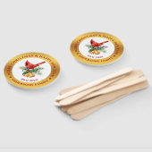 Éventail Noël Rouge Robin ornement or et blanc (Non-assemblé)