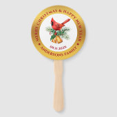 Éventail Noël Rouge Robin ornement or et blanc (Devant)