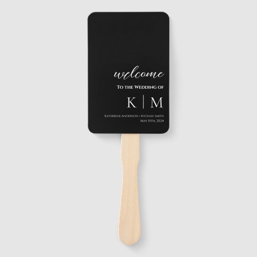 Éventail Noir et Blanc-Moderne- Programme de Monogramme-Mar (Devant)