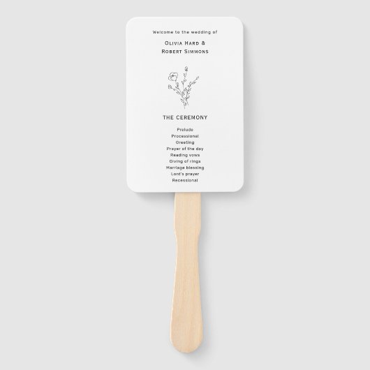 Éventail Noir et blanc Rustique Programmes de mariage flora (Devant)