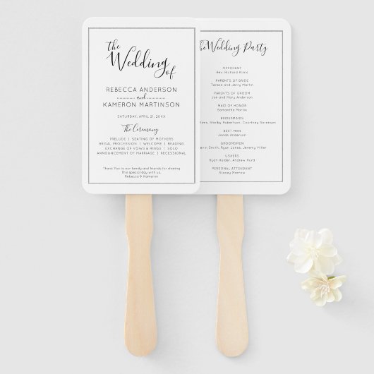 Éventail Noir et blanc Simple Elegant Wedding Programme (Devant et derrière)