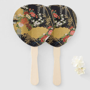 Éventail Noir et or traditionnel japonais Kimono floral