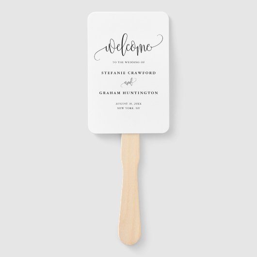 Éventail Noir Jolie Calligraphie Script Programme de mariag (Devant)