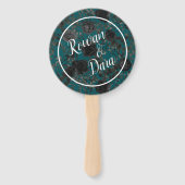 Éventail Noir Turquoise Rose gothique Elégant Mariage (Devant)