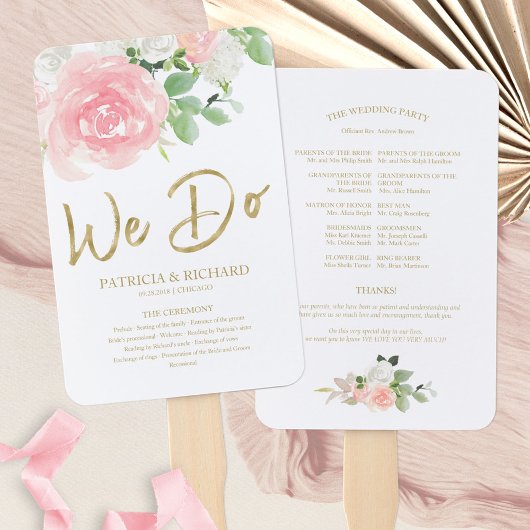 Éventail Nous faisons Pink Blush Rose Floral Gold Wedding P
