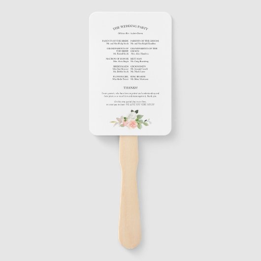 Éventail Nous faisons Pink Blush Rose Floral Wedding Progra (Dos)