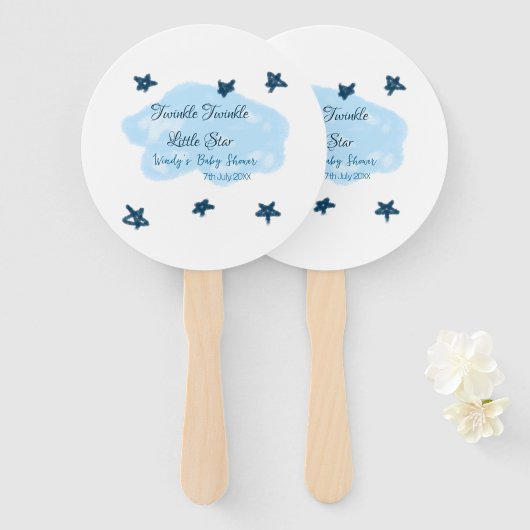Éventail Nuages bleus scintillant Twinkle Little Star bébé (Devant et derrière)
