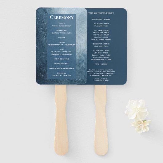 Éventail Nuit Sky Stars Marine Bleu Blanc Programme de vent (Devant et derrière)