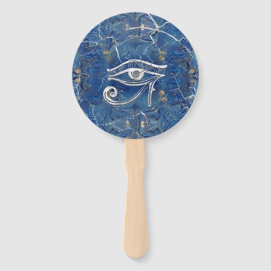 Éventail OEil égyptien en argent sur marbre bleu (Devant)