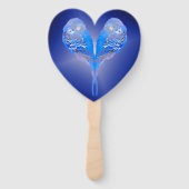 Éventail Oiseaux bleus pâles en forme de coeur sur bleu nui (Devant)