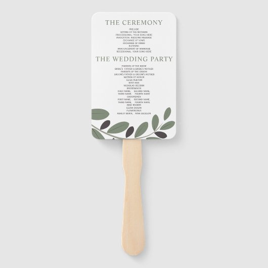 Éventail Olive branche Méditerranée programme de mariage de (Dos)