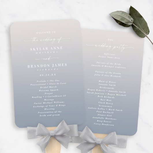 Éventail Ombre Ivory & Dusty Blue Mariage Ceremony Programm