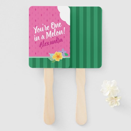 Éventail "One In A Melon" Pink & Green Watermelon Tropical (Devant et derrière)