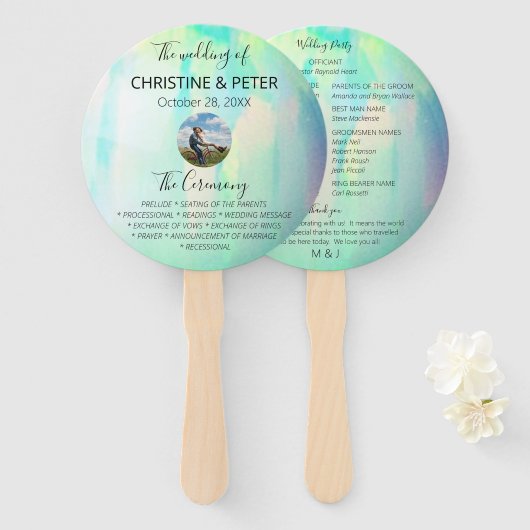 Éventail Opal Photo Wedding Programme (Devant et derrière)