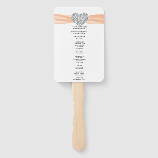 Éventail Orange Diamond Heart Wedding Programme (Dos)