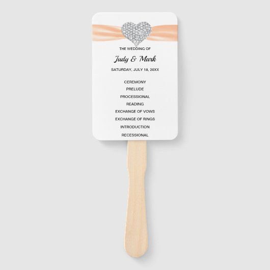 Éventail Orange Diamond Heart Wedding Programme (Devant)