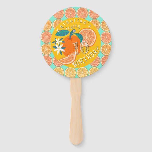 Éventail Orange Fruit Anniversaire Turquoise (Devant)