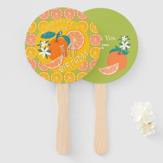 Éventail Orange Fruit Anniversaire Vert (Devant et derrière)