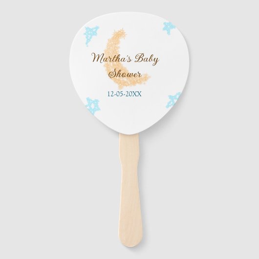 Éventail Orange lune bleu étoiles parties scintillant baby (Devant)