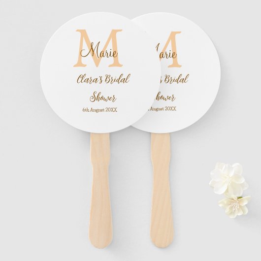 Éventail Orange monogramme douche nuptiale ajouter nom simp (Devant et derrière)