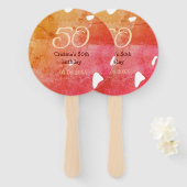 Éventail Orange rouge 50 anniversaire ajouter nom date p (Devant et derrière)