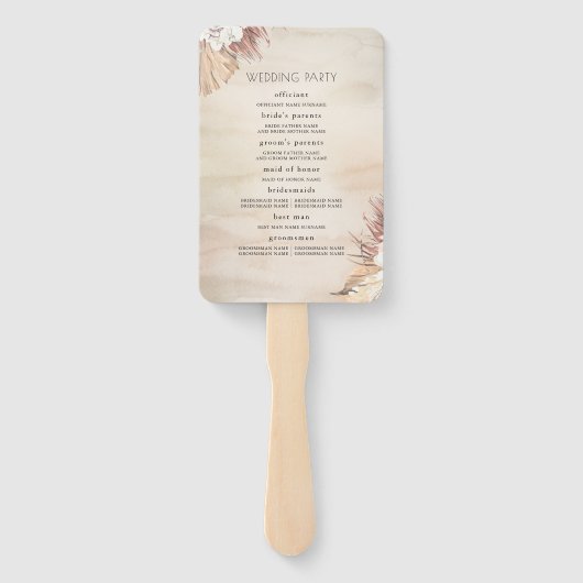 Éventail Orchidées et palmiers séchés Programme de mariage  (Dos)