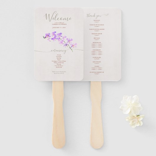 Éventail Orchidées Florales Aquarelles Terracotta Mariage (Devant et derrière)