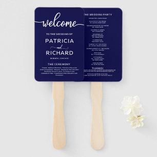 Éventail Ordre de service de cérémonie de mariage chic bleu