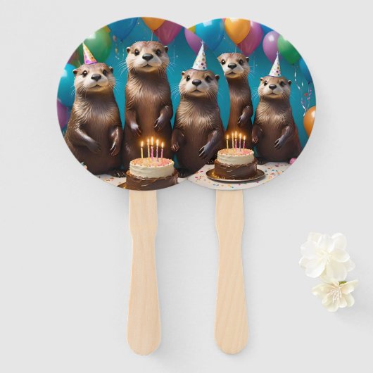Éventail Otter Triplets Anniversaire, (Devant et derrière)