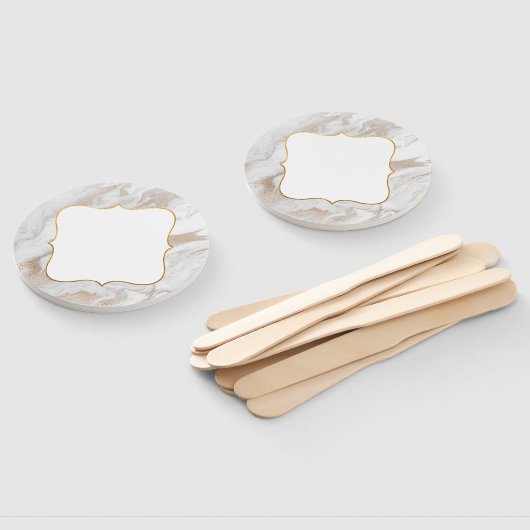 Éventail Pagaie d'enchères marbrée blanc et or (Non-assemblé)