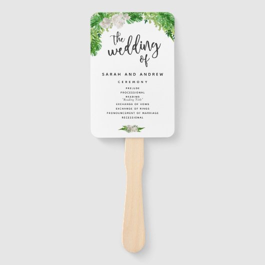 Éventail Palm tropical Feuilles & programme de mariage vert (Devant)