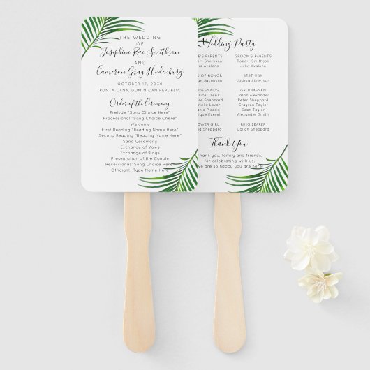 Éventail Palm Tropical Greenery Beach Wedding Programme (Devant et derrière)