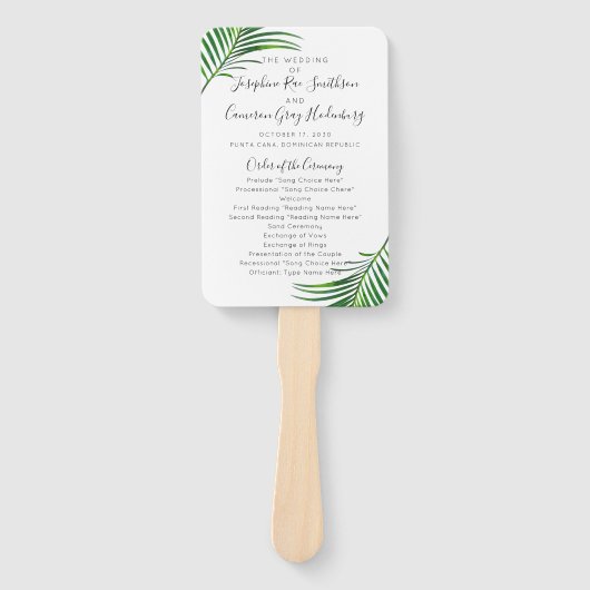 Éventail Palm Tropical Greenery Beach Wedding Programme (Devant)